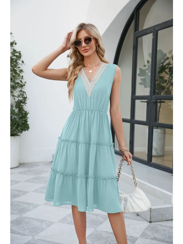 Women Summer Solid Mdi Long Dress Elegant Casual Fashion Loose V Neck Pullover Sweet Sleeveless Streetwear Dress New 2023
Women Summer Solid Mdi Long Dress Elegant Casual Fashion Loose V Neck Pullover Sweet Sleeveless Streetwear Dress New 2023