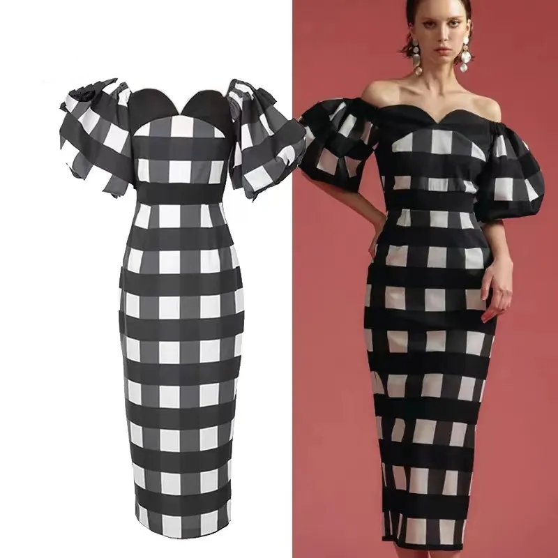 Chic Korean Vintage New 2023 Summer Women Peach Heart Collar Puff Sleeve Black White Plaid Bodycon Pencil Casual Work Dresses
Chic Korean Vintage New 2023 Summer Women Peach Heart Collar Puff Sleeve Black White Plaid Bodycon Pencil Casual Work Dresses