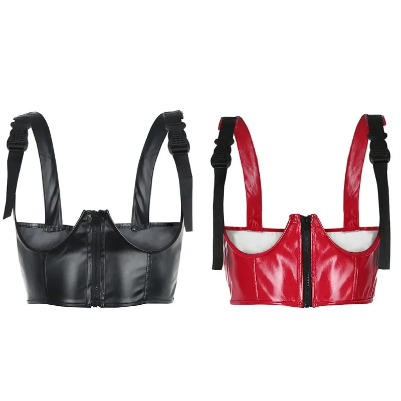 Women Harajuku Punk Open Cup Tank Top Faux Leather Cropped Bustier Corset Zipper Front Buckle Strap Gothic Slim Vest
Women Harajuku Punk Open Cup Tank Top Faux Leather Cropped Bustier Corset Zipper Front Buckle Strap Gothic Slim Vest
