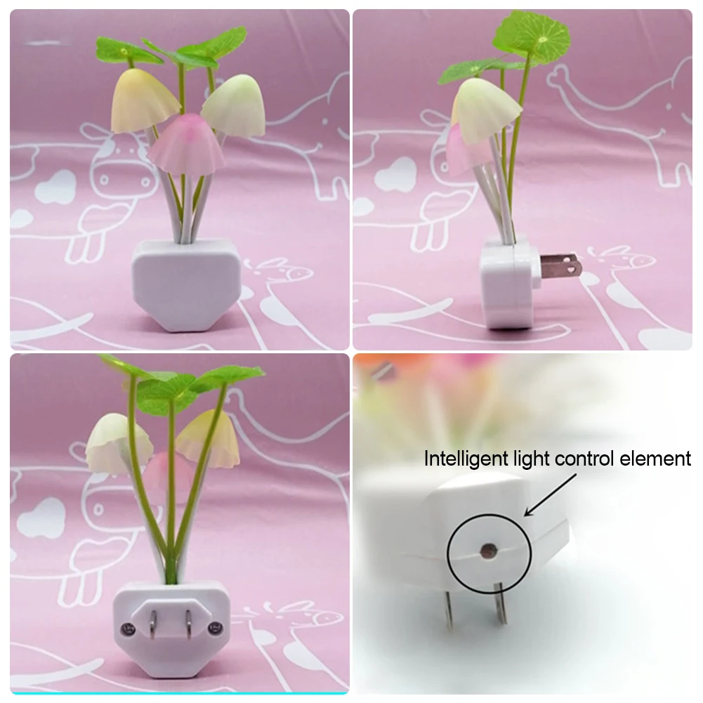 Mushroom Night Light LED Bedside Lamp EU / US Plug 7 Color Changing Light-controlled Sensor for Babyroom Bedroom Home Decor Mushroom Night Light LED Bedside Lamp EU / US Plug 7 Color Changing Light-controlled Sensor for Babyroom Bedroom Home Decor