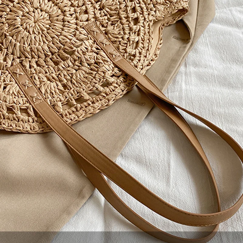 Handwoven Summer Rattan Beach Tote - Large Capacity Women's Straw Bag 25 Se58d99e0b8ae48d6b3e6aa2d5e157066d