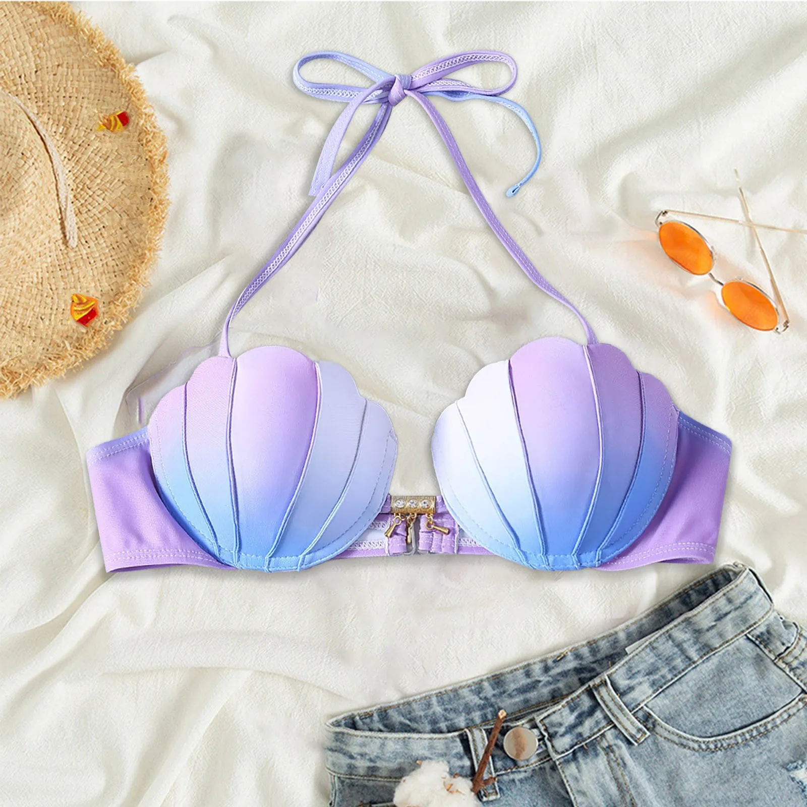 

Strappy Seashell Bikini Top Gradient Swim Tops Push Bathing Suit Bathing Suits Shorts Womens Two Piece Swimsuits Shorts