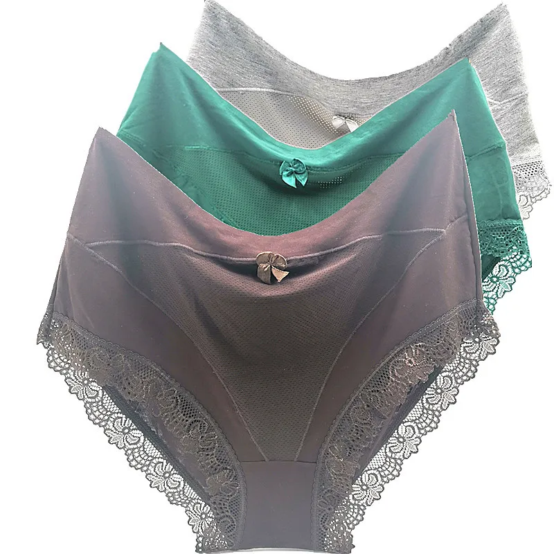 

3Pcs/Set Panties for Women Ropa Interior Femenina Soft High Waist Sexy Lace Lingeries Underwears Plus Size 6XL Briefs