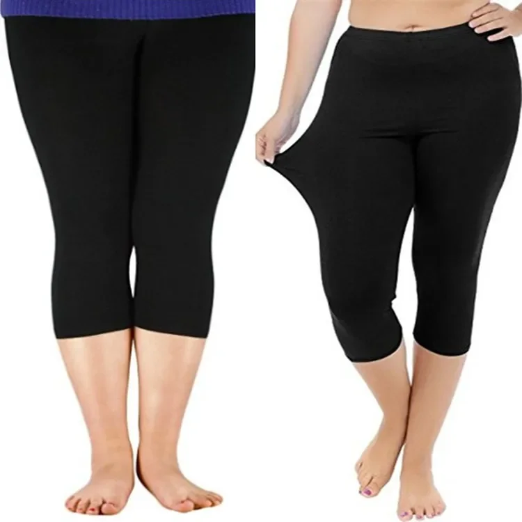 

90-150kg summer ice silk women leggings black solid color thin seven points leggings elastic slim fat MM capris plus large size