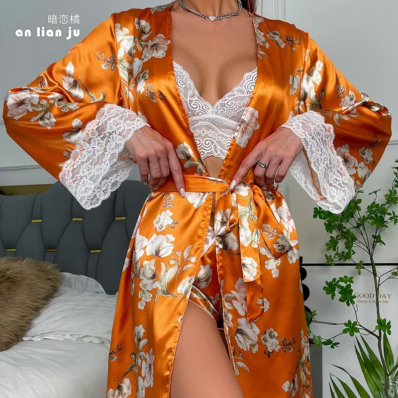 Print Robe Sleepwear Women Kimono Nightgown Lingerie V-Neck Bridesmaid Dressing Gown Nightdress Bathrobe Summer Nightwear Print Robe Sleepwear Women Kimono Nightgown Lingerie V-Neck Bridesmaid Dressing Gown Nightdress Bathrobe Summer Nightwear