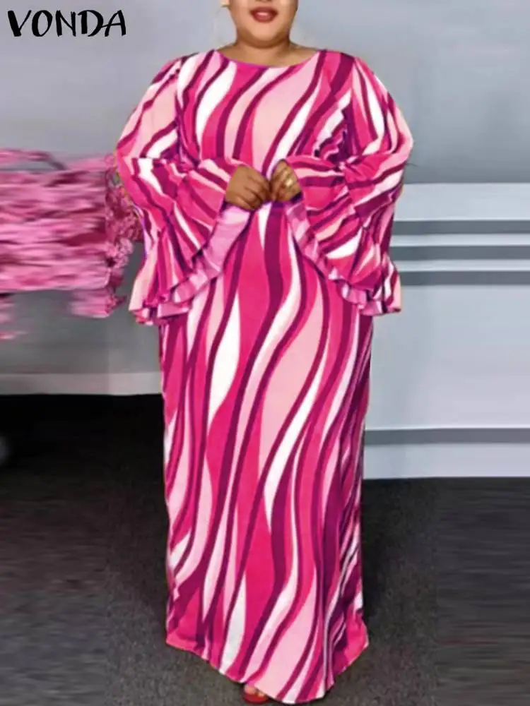 

VONDA женское летнее длинное платье макси 2024 винтажное платье с расклешенным рукавом с принтом богемный сарафан Повседневное платье свободное платье большого размера