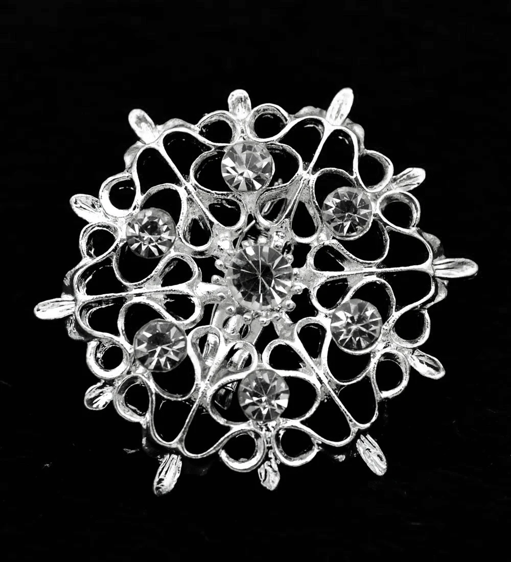 

1.55 Inch Sparkly Silver Tone Clear Rhinestone Crystal Diamante Round Shape Flower Party Brooch Pins