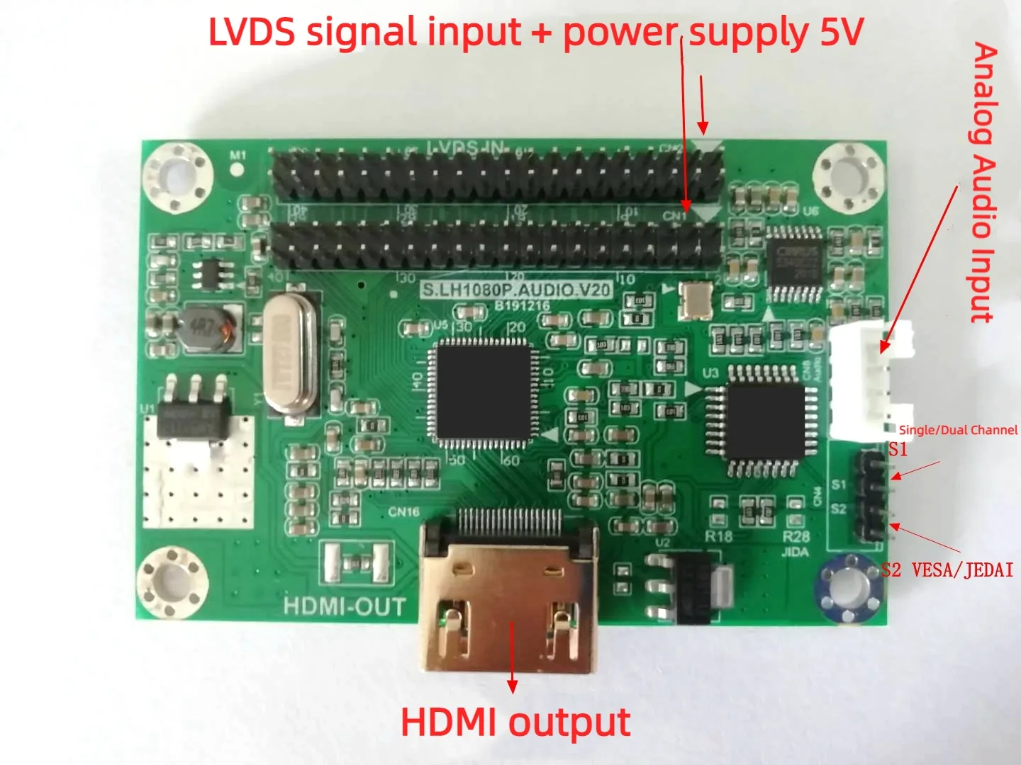 Плата адаптера LVDS-HDMI, выход Lvds-Hdmi поддерживает несколько разрешений, стандарт 720P 1080P
Плата адаптера LVDS-HDMI, выход Lvds-Hdmi поддерживает несколько разрешений, стандарт 720P 1080P