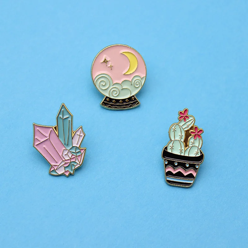 

Newest Crystal Ball cactus Potted plant Metal Enamel Brooches Fashion Badges Pin Backpack Coat Lapel Pins Jewelry Accessories