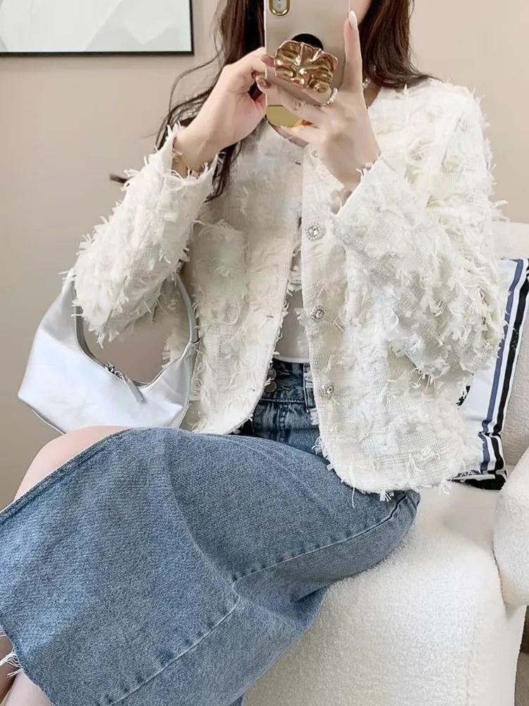 New Fashion Tassels Tweed Coat Causal Women Long Sleeve O-Neck Single Breasted Jacket Autumn New Korean Style Outwear Top 
New Fashion Tassels Tweed Coat Causal Women Long Sleeve O-Neck Single Breasted Jacket Autumn New Korean Style Outwear Top