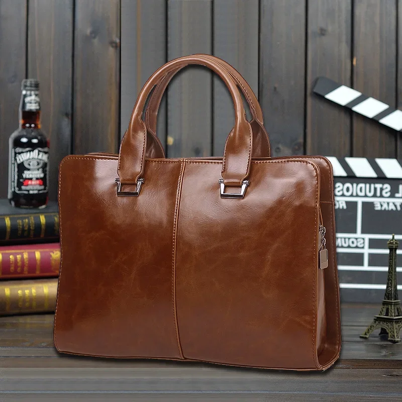 

New Men's Handbag Cross-section Korean Men's Bag One Shoulder Slant Business Computer Briefcase Retro Trendy Bag