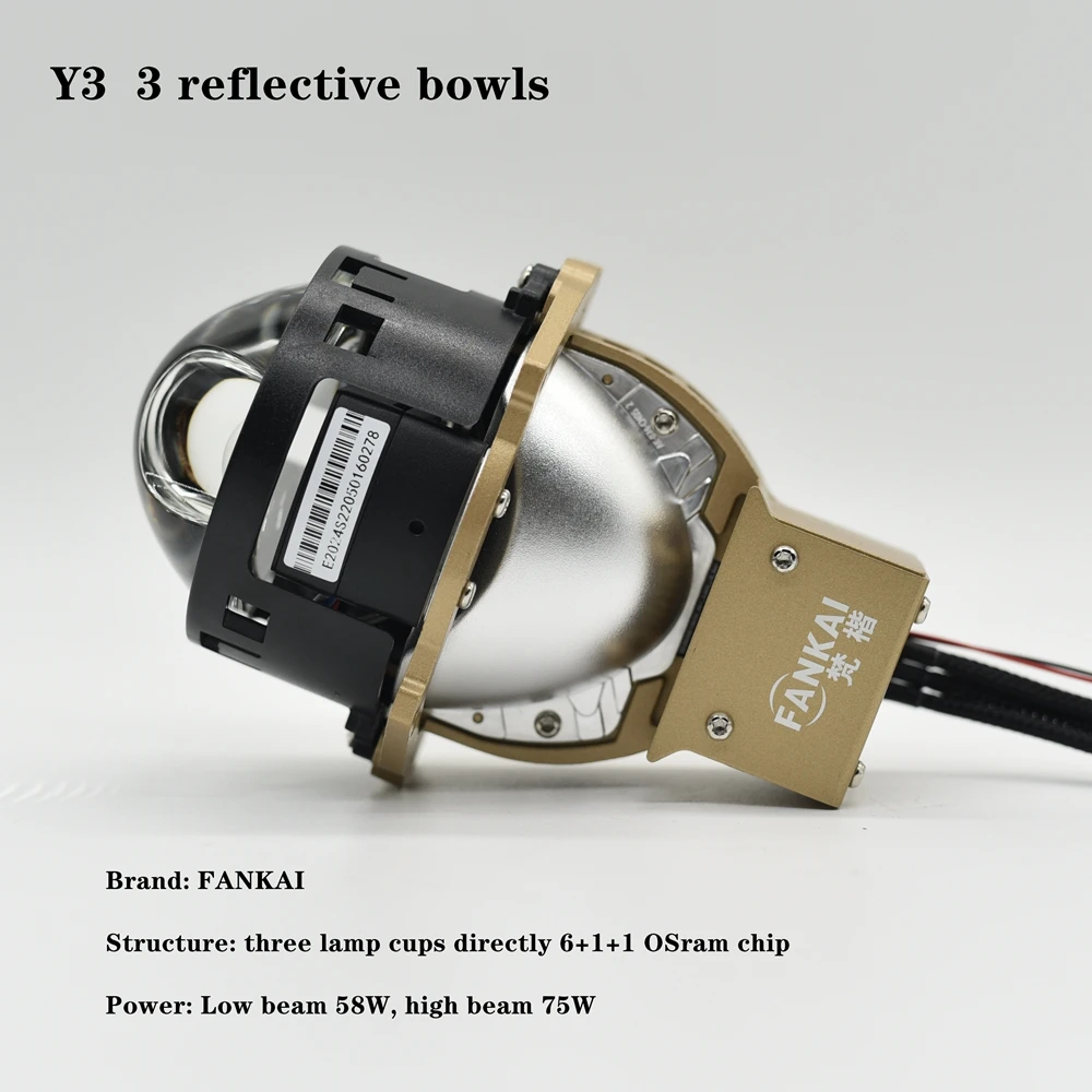 FANKAI Y3 Laser Bi-LED Projector Lens 75W Bi-Laser Headlight 3 Reflective cup, Low light is brighter, high is far
FANKAI Y3 Laser Bi-LED Projector Lens 75W Bi-Laser Headlight 3 Reflective cup, Low light is brighter, high is far