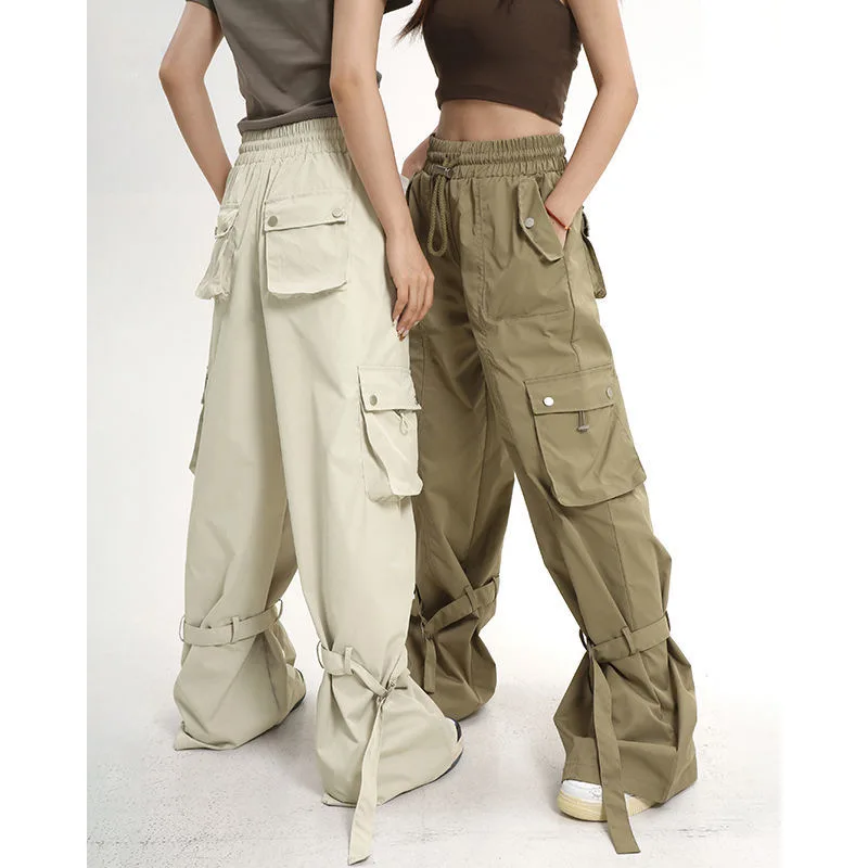 

Autumn Fashion Khaki Cargo Pants Women Y2K High Waist Flap Pocket Wide Leg Trousers Loose Straight Pants Vintage Casual Jeans