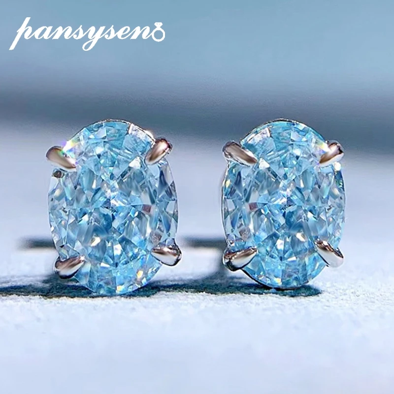 PANSYSEN New Arrival Pure Silver 925 Jewelry 6*8mm Oval Cut Aquamarine High Carbon Diamond Gemstone Ear Stud Earrings Party Gift
PANSYSEN New Arrival Pure Silver 925 Jewelry 6*8mm Oval Cut Aquamarine High Carbon Diamond Gemstone Ear Stud Earrings Party Gift