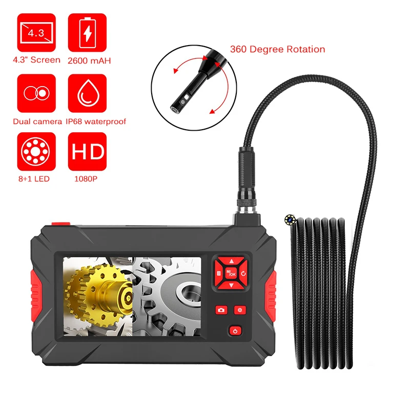 360 Degree Rotation 4.3 Inch IPS Screen HD 1080P 8mm Lens Endoscope Four-Way Videoscope Inspection Camera 2600mAh Battery
360 Degree Rotation 4.3 Inch IPS Screen HD 1080P 8mm Lens Endoscope Four-Way Videoscope Inspection Camera 2600mAh Battery