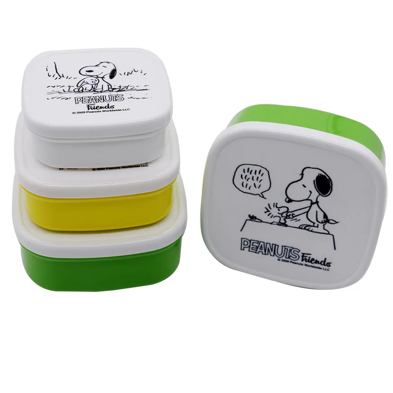 

3Piece Set Cartoon Snoopy Plastic Lunch Box Anime Kawaii Puppy Figure Square Packing Box Portable Children Snack Fruit Rice Ball