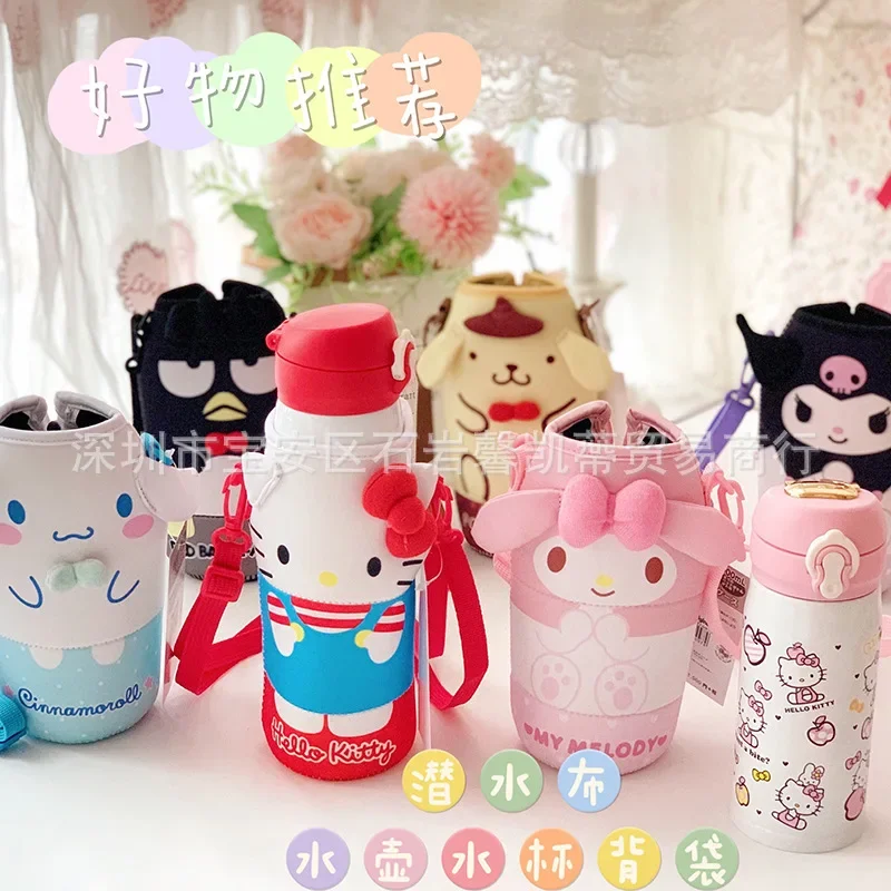 

Sanrio Kawaii Cartoon Water Bottle Bag Cute Cinnamoroll Mymelody Kuromi Kitty Water Cup Cover Outdoor Travel Portable Kids Gift