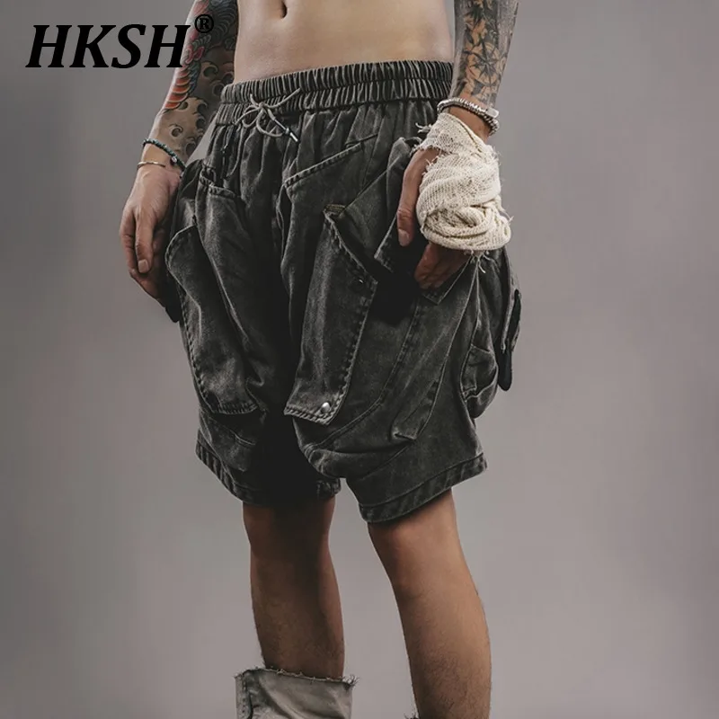 

HKSH Spring Summer New Men's Tide Punk Distressed Waste Land Loose Half Length Pants Three-dimensional Tactical Shorts HK1282