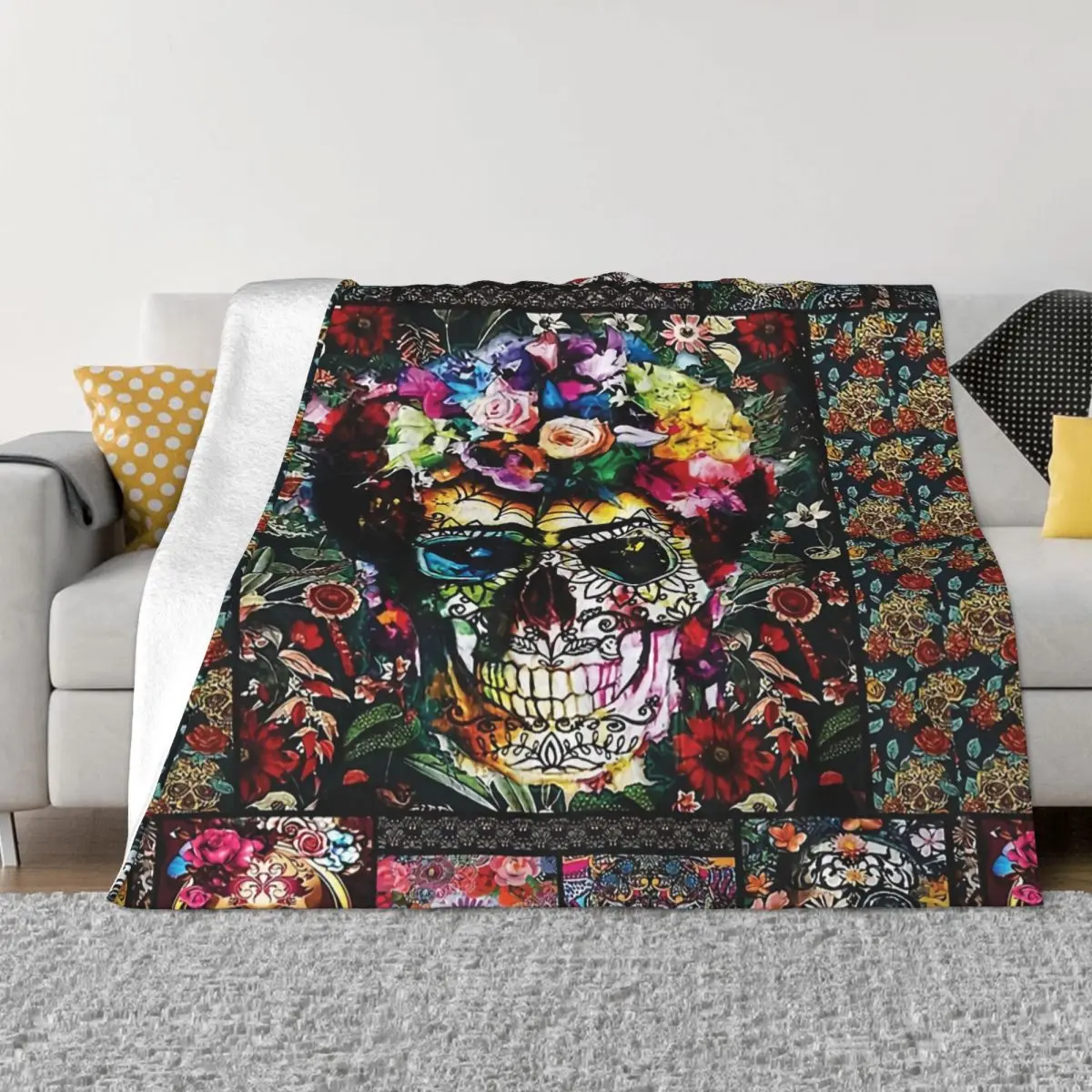

Flower Skull Blankets Coral Fleece Plush Decoration Bedroom Bedding Couch Bedspread