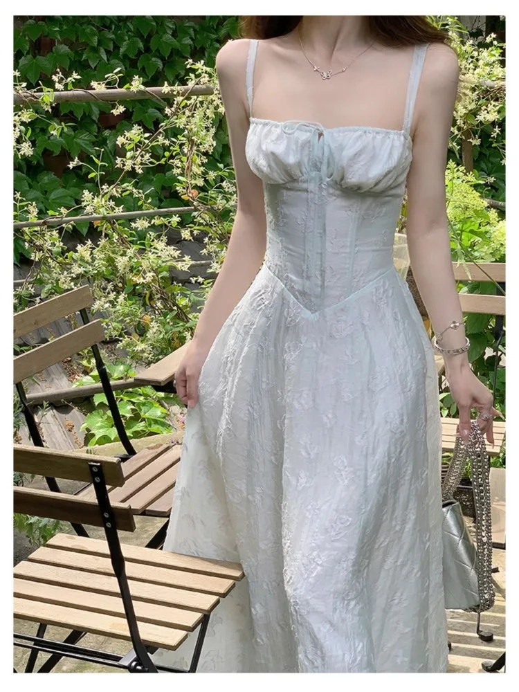 

Женское элегантное платье-миди во французском стиле, облегающий жаккардовый вечерний корсет на бретелях-спагетти, трапециевидный силуэт на шнуровке, платье в стиле ретро для выпускного вечера, лето