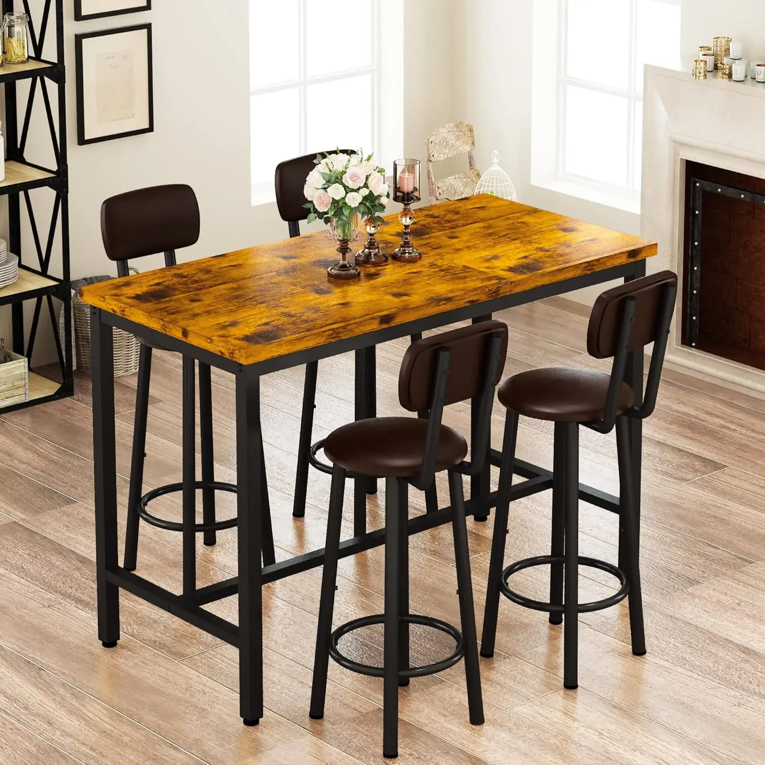 Bar Table and 4 Chairs Set Industrial Counter Height Pub Table with Bar 5 Pieces Dining Set Home Kitchen Breakfast
Bar Table and 4 Chairs Set Industrial Counter Height Pub Table with Bar 5 Pieces Dining Set Home Kitchen Breakfast