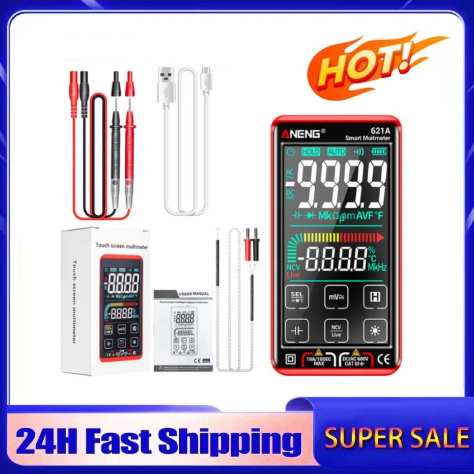 

ANENG 621A Smart Digital Multimeter Touch Screen Multimetro Tester transistor 9999 Counts True RMS Auto Range DC/AC 10A Meter