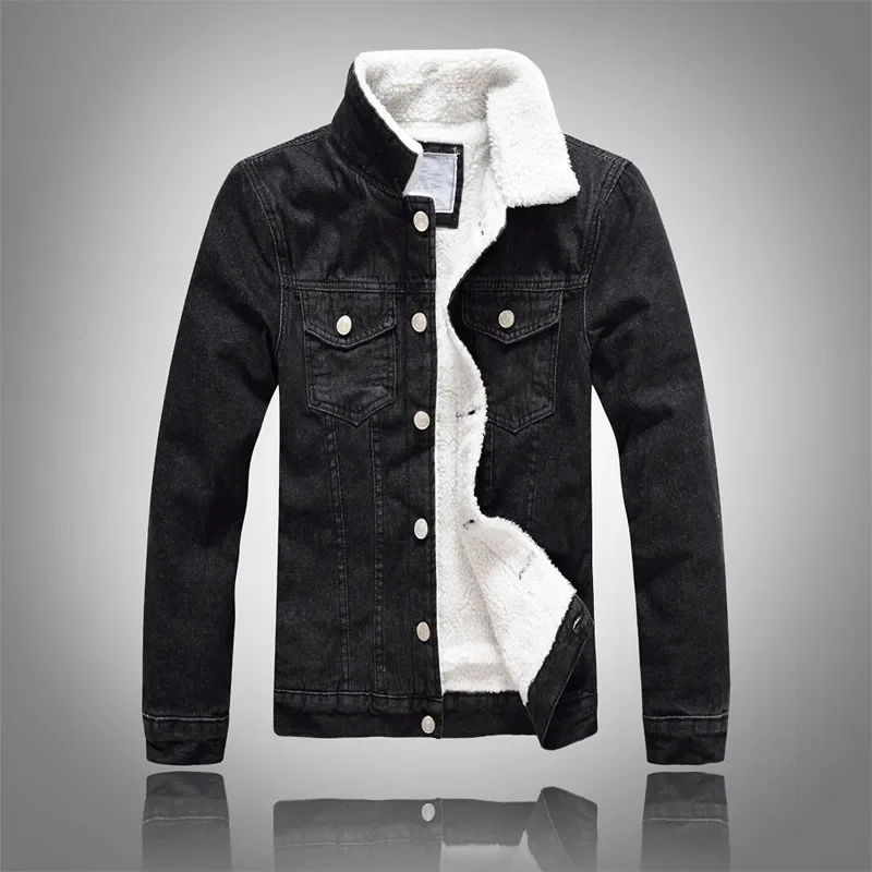 

Men Winter Solid Casual Jacket 2024 New Men's Bomber Denim Jacket Fashion Jean Biker Coat Woolen Lined Leisure Coat Plus Size