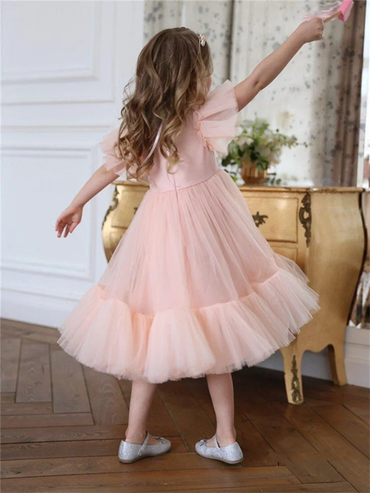 

First Communion Flower Girl Dress for Weddings Tulle Lovely Fluffy Pink Angel Party Dance Beauty Pageant Fantasy Kids Child Gift