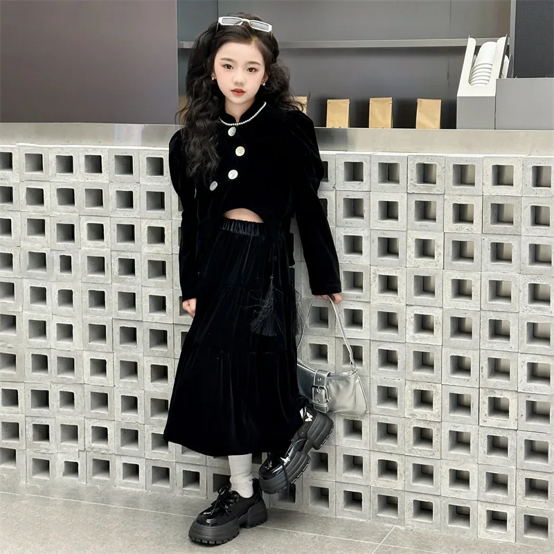 Spring Autumn 2024 Girls clothes sets Chinese Velvet Stand up Neck Bubble Shoulder+skirt 2Piece Children Skirt suit kids outfits
Spring Autumn 2024 Girls clothes sets Chinese Velvet Stand up Neck Bubble Shoulder+skirt 2Piece Children Skirt suit kids outfits