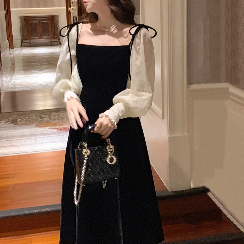 2023 Spring Black Velvet Dress Women Square Collar Vintage Lady Dress Korean Office Lady Elegant Midi Dress Party Evening
2023 Spring Black Velvet Dress Women Square Collar Vintage Lady Dress Korean Office Lady Elegant Midi Dress Party Evening