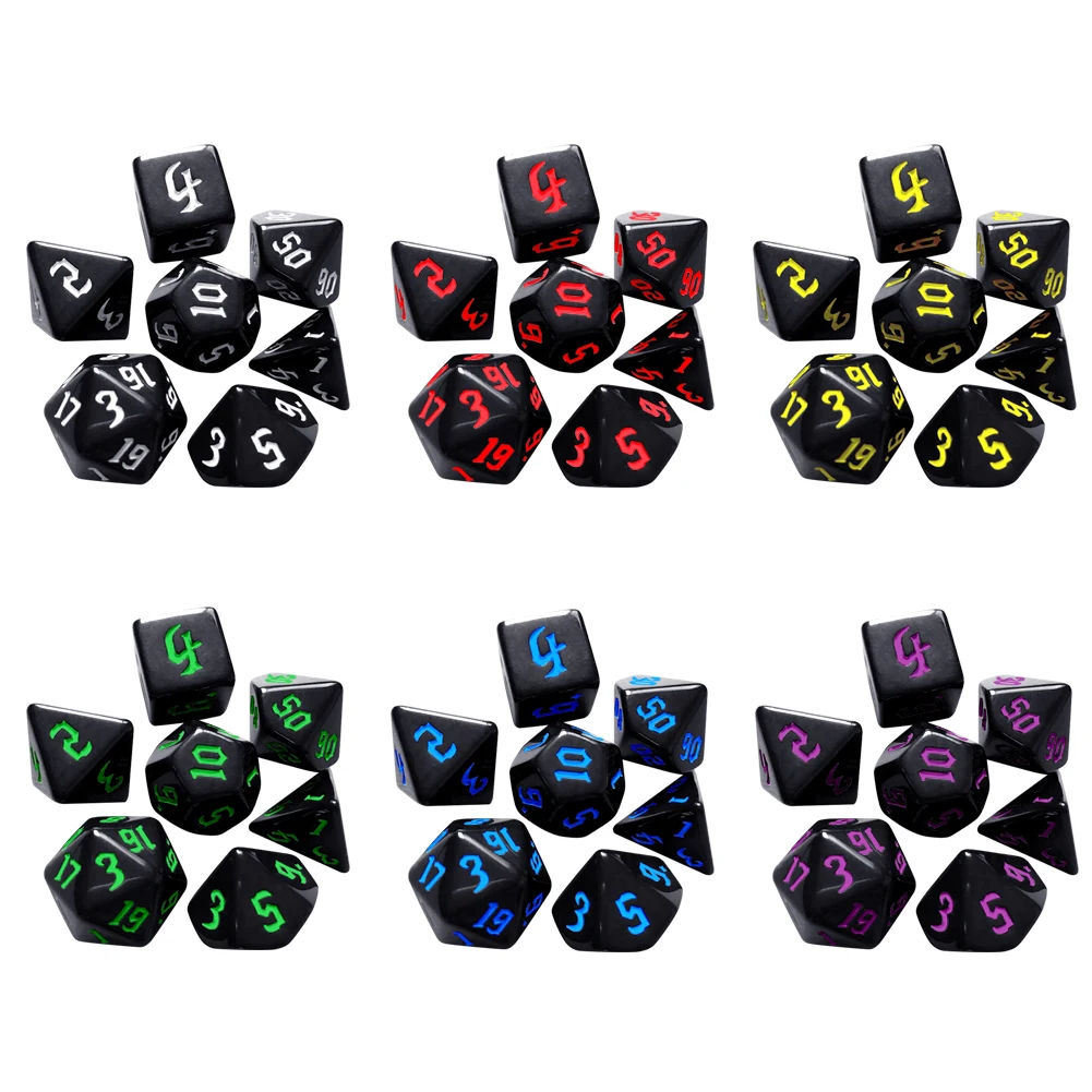 

7pcs Multi-Sided Entertainment Digital Dice Set D4 D6 D8 D10 D12 D20 Opaque Polyhedral Dices for Math/Card Game