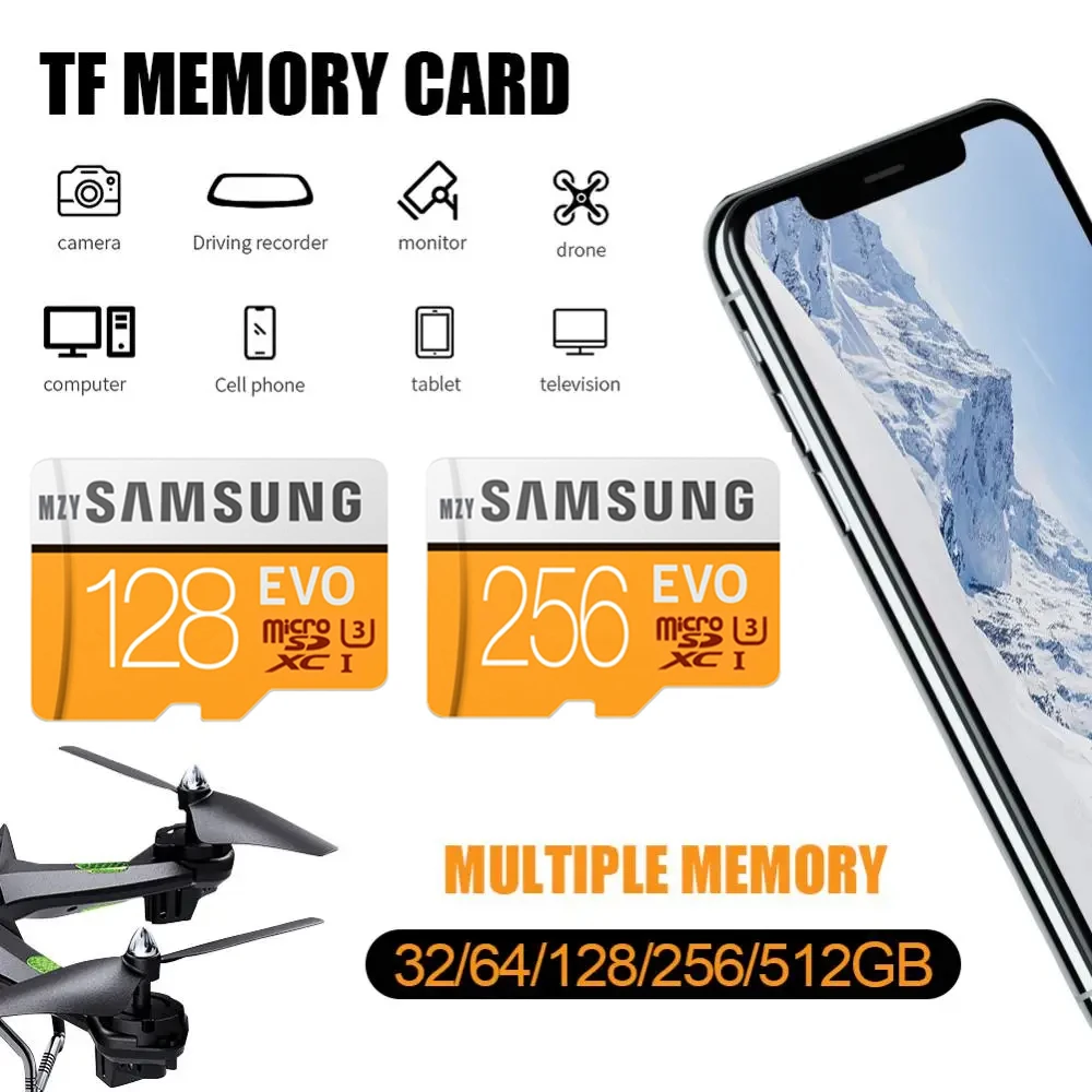 

mzySAMSUNG Evo Plus Micro SD 64GB Memori Memory Card TF MicroSD Cards SDXC 128GB 256GB 512GB U3 V30 4K For Phone Drone Camera