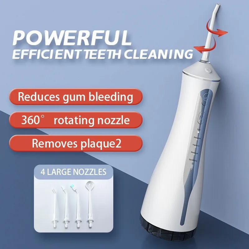 

Dental Oral Irrigator Water Flosser 220ml Water Tank Portable Teeth Whitening Waterproof Waterpick Teeth Cleaner Tools 4 Nozzles