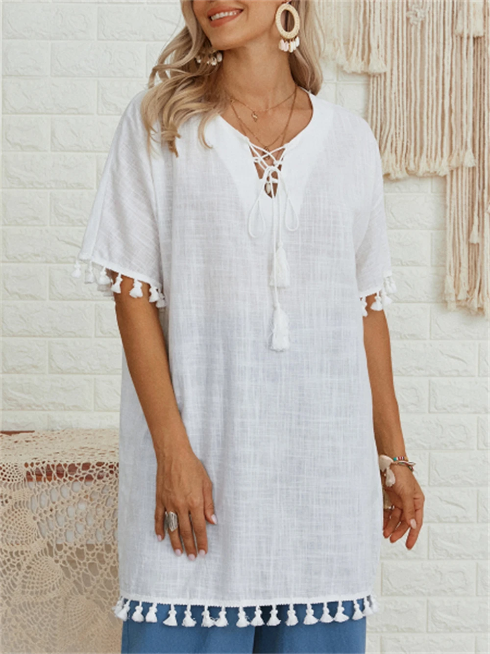 Charmingtrend T-Shirt Women Summer O-Neck Solid Tassel Short Sleeve Tops Ladies Loose Cotton Linen Pullover Female Clothes
Charmingtrend T-Shirt Women Summer O-Neck Solid Tassel Short Sleeve Tops Ladies Loose Cotton Linen Pullover Female Clothes