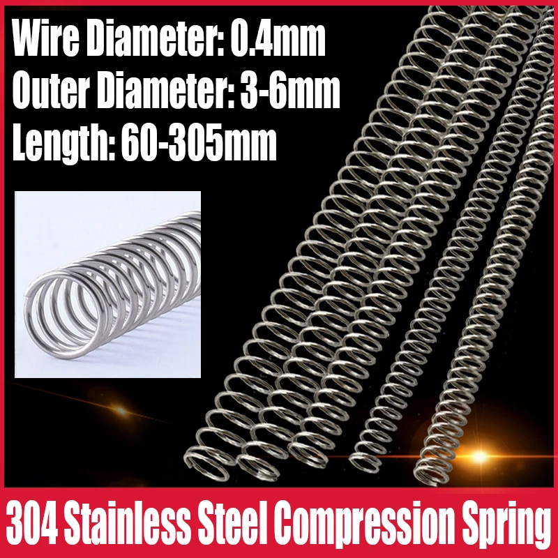 

1/5PC 0.4mm Wire Diameter Compression Spring 304 Stainless Steel Pressure Spring Return Spring 3-6mm Outside Diameter L=60-305mm