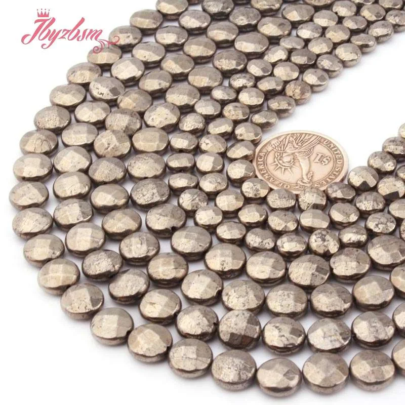 

8/10mm Natural Beads Pyrite Faceted Coin DIY Loose Stone Strand 15 Inch For Necklace Bracelet Beads Jewelry Making Free shipping