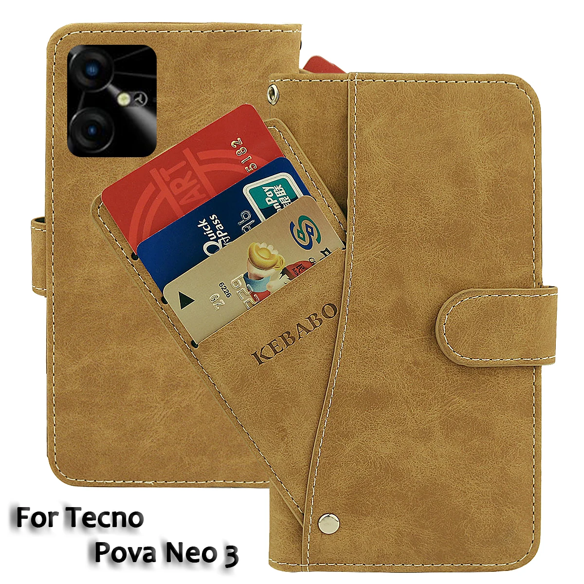 

Vintage Leather Wallet Tecno Pova Neo 3 Case 6.82" Flip Luxury Card Slots Cover Magnet Phone Protective Cases Bags