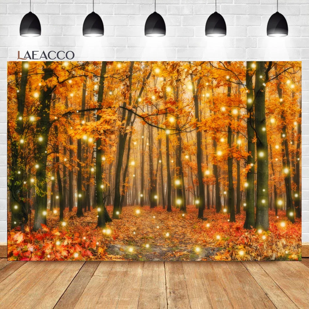 

Laeacco Fall Forest Scenery Backdrop Golden Spot Autumn Natural Landscape Path Maple Leaves Kids Portrait Photography Background