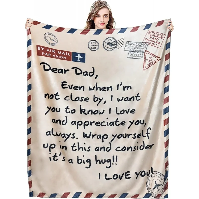 Air Mail Blanket for Dad Birthday Valentines Father's Day Present, Daddy Letter Flannel Throws from Daughter/Son for All Season
Air Mail Blanket for Dad Birthday Valentines Father's Day Present, Daddy Letter Flannel Throws from Daughter/Son for All Season