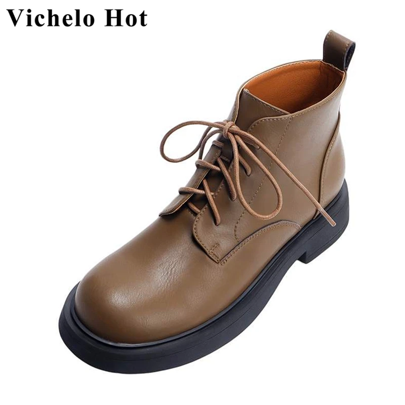 Ботильоны Vichelo из натуральной кожи, модные сапоги на среднем каблуке, с перекрестной шнуровкой, на платформе, с круглым носком, стиль сафари
Ботильоны Vichelo из натуральной кожи, модные сапоги на среднем каблуке, с перекрестной шнуровкой, на платформе, с круглым носком, стиль сафари