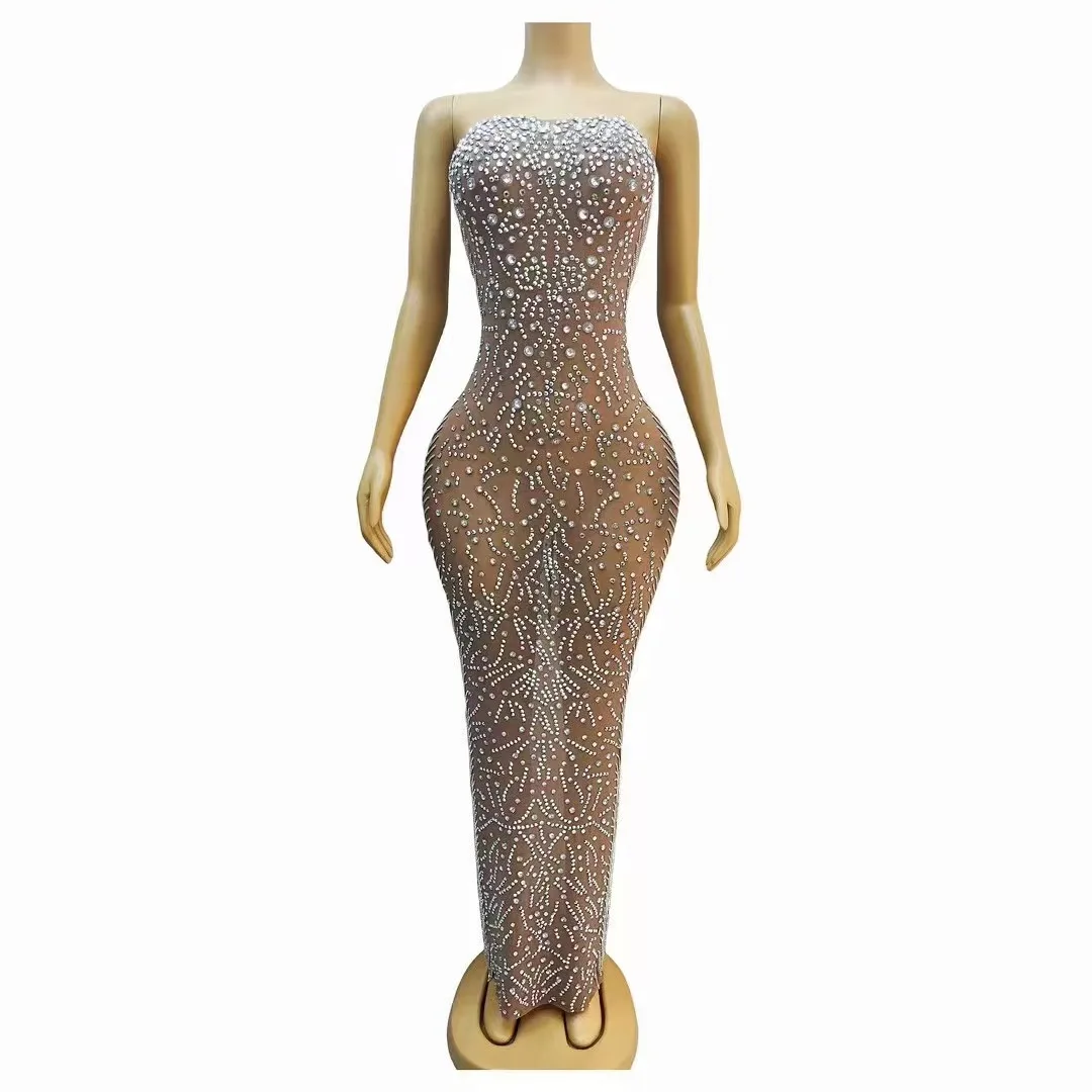 Flashing Silver Rhinestones Transparent Crystals Chains Dress Evening Birthday Celebrate Costume Sleeveless Sexy Dresse nianhua
Flashing Silver Rhinestones Transparent Crystals Chains Dress Evening Birthday Celebrate Costume Sleeveless Sexy Dresse nianhua