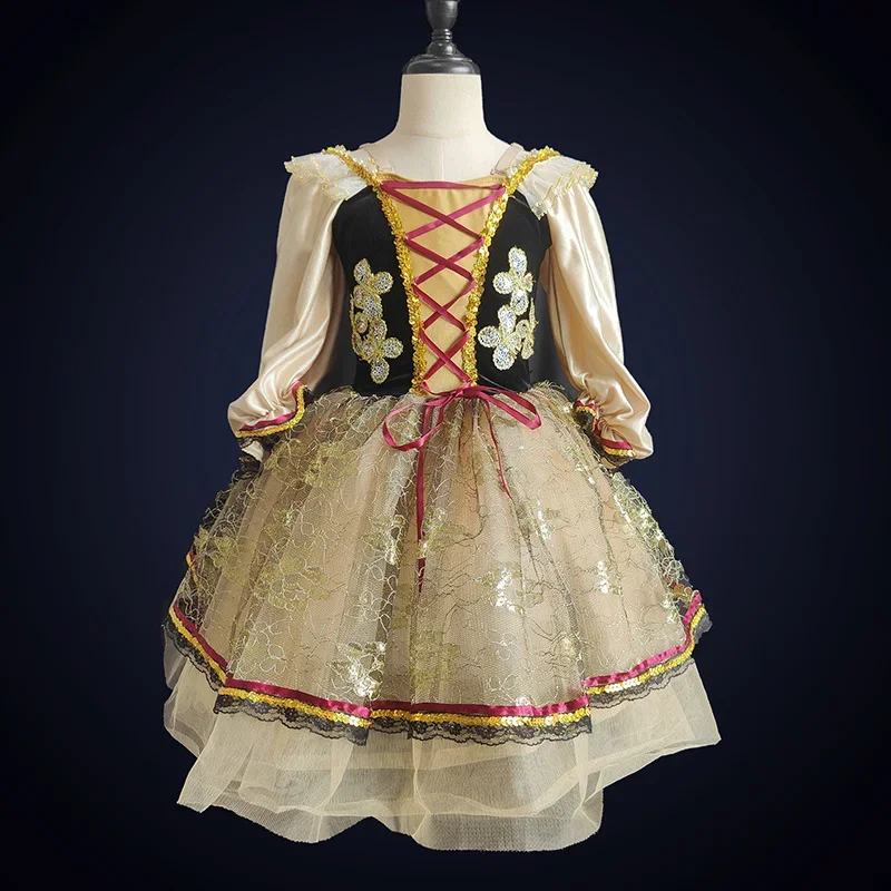 Girls Lace Ballet Dress Kids Long Sleeve Tutu Dresses Golden Sequin Ballerina Costume Drama Performance Rave Stage Dancewear
Girls Lace Ballet Dress Kids Long Sleeve Tutu Dresses Golden Sequin Ballerina Costume Drama Performance Rave Stage Dancewear