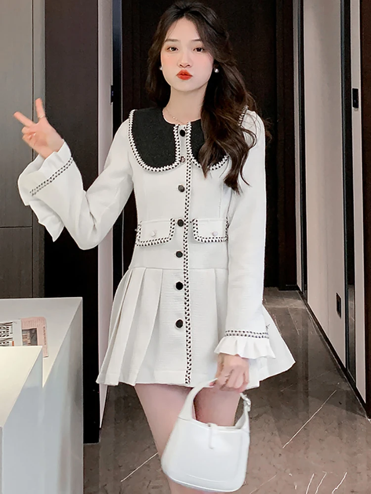 2023 White Chic Pleated Short Dress Autumn Winter Long Sleeve Doll Collar Kawaii Dress Women Korean Bodycon Festival Prom Dress
2023 White Chic Pleated Short Dress Autumn Winter Long Sleeve Doll Collar Kawaii Dress Women Korean Bodycon Festival Prom Dress