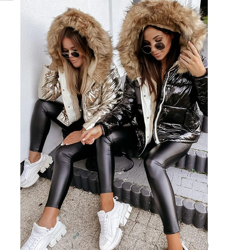 Loose Jacket Shiny PU Short Slim 2022 Winter New Women Fur Collar Hooded Parkas Plus Velvet Thick Warm Girls Cotton Coats
Loose Jacket Shiny PU Short Slim 2022 Winter New Women Fur Collar Hooded Parkas Plus Velvet Thick Warm Girls Cotton Coats