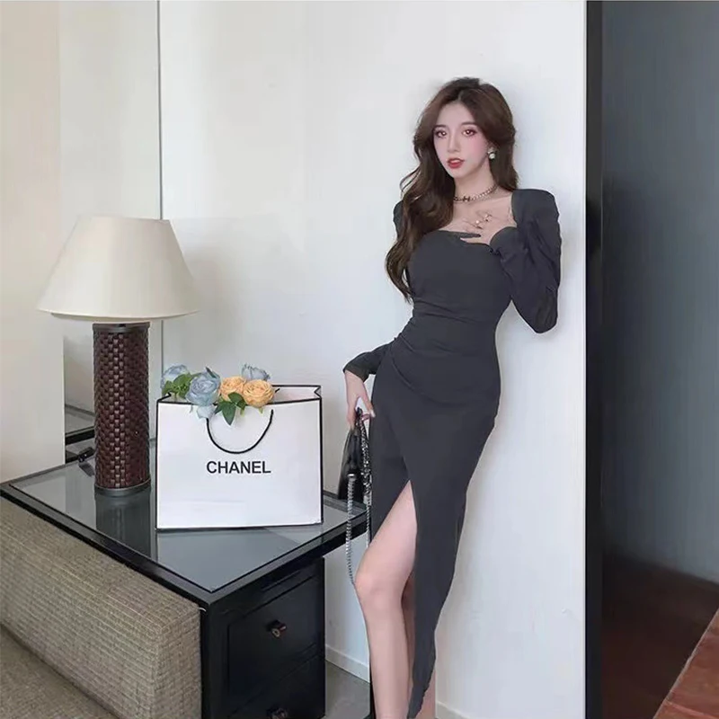 Irregular Midi Dresses Women Sexy Elegant Side-Slit Slim Simple Korean Style High Waist Tender Soft Autumn Streetwear
Irregular Midi Dresses Women Sexy Elegant Side-Slit Slim Simple Korean Style High Waist Tender Soft Autumn Streetwear