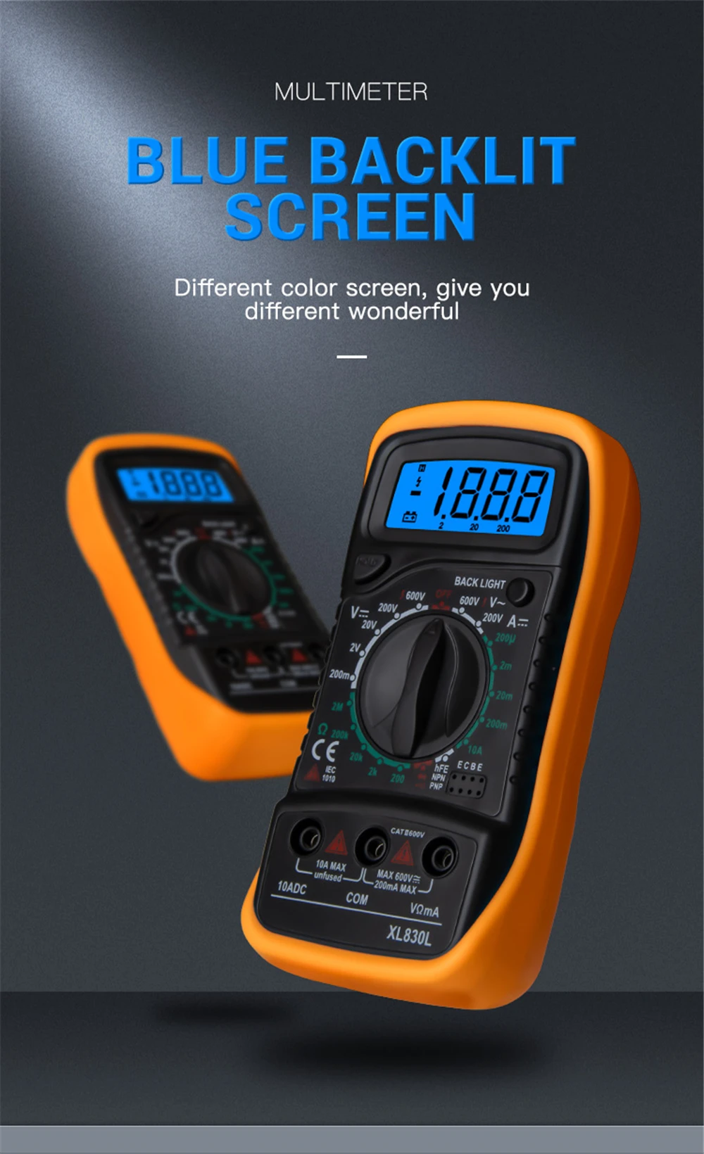 Handheld Digital Multimeter LCD Backlight Portable AC/DC Ammeter Voltmeter Handheld Digital Multimeter LCD Backlight Portable AC/DC Ammeter Voltmeter