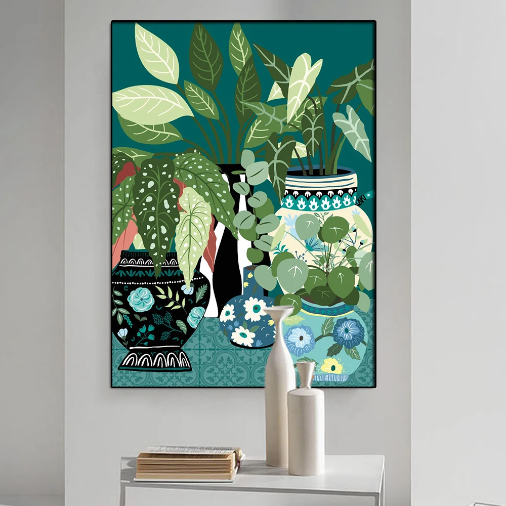 

Modern Canvas Paintings Boho Emerald Antique Vases Botanical Plant Geo Tile Plants Print Gallery Art Living Room Home Decor Gift