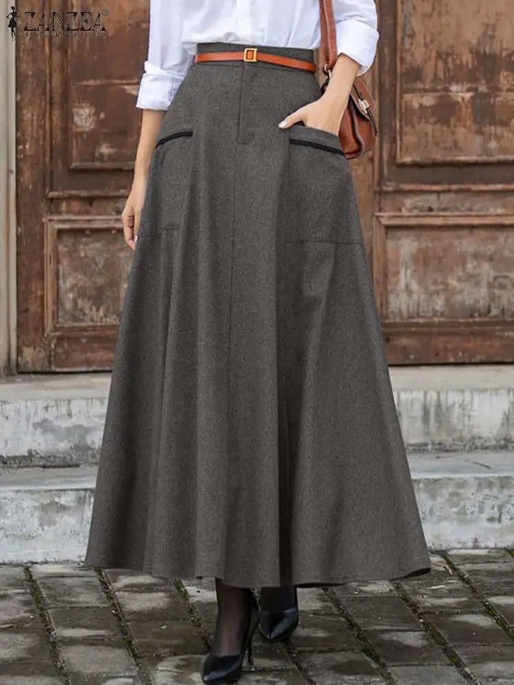 

ZANZEA Casual Loose Swing Maxi Skirts Women Umbrella Long Skirt 2024 Spring Office A Line Faldas Vintage Female High Waist Jupe