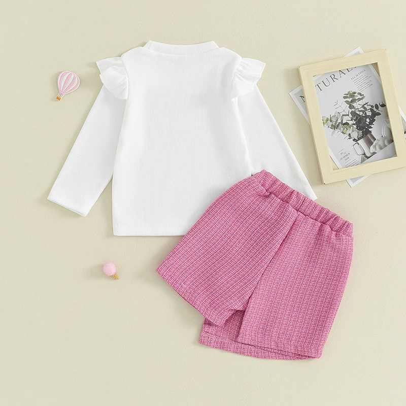 Kids Girl Fall Outfits Solid Color Ribbed Crew Neck Long Sleeve Tops and Pearl Button Plaid Pantskirts 2Pcs Clothes Set
Kids Girl Fall Outfits Solid Color Ribbed Crew Neck Long Sleeve Tops and Pearl Button Plaid Pantskirts 2Pcs Clothes Set