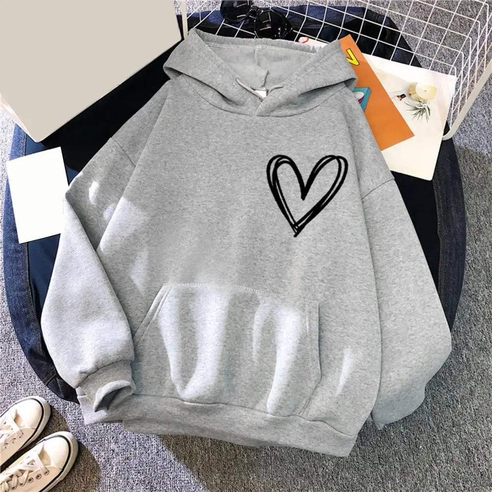 

Women Heart Printed Hoodie Heart Print Pullover Sweatshirt with Drawstring Hood Stand Collar Women's Winter for Autumn